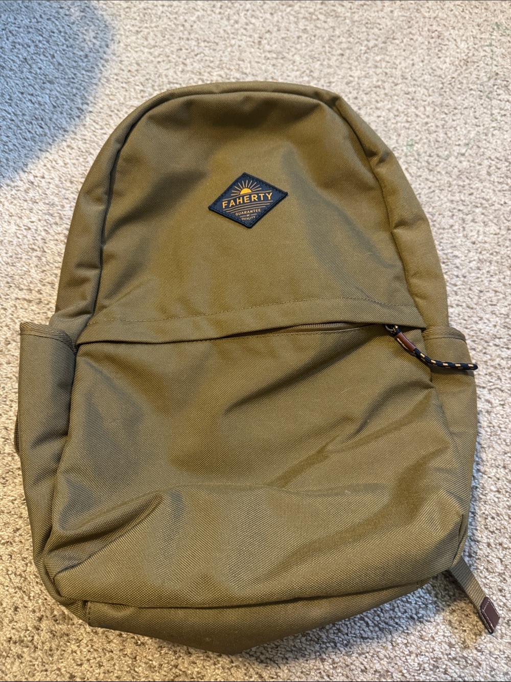 Faherty Olive Brown Backpack with Patch Logo